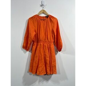 J.Crew 100% Linen Smocked Waist Mini Dress Womens Small Resort Vacation Beachy